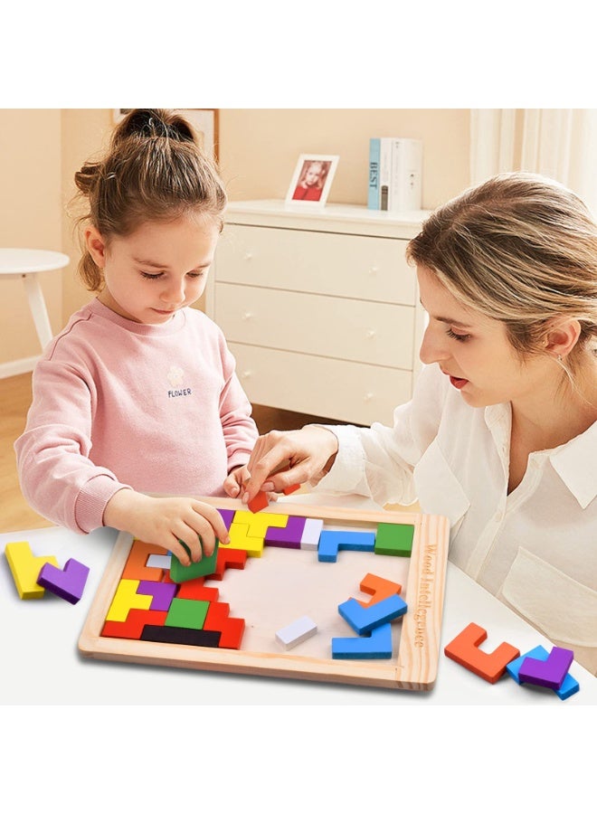 أحجية الصور المقطوعة الخشبية للأطفال من سن 4 إلى 8 سنوات، مكعبات روسية ثلاثية الأبعاد سميكة وملونة، وأحجية تانغرام، ولعبة ذكاء، هدية تعليمية للأطفال الصغار من سن 3 إلى 4 سنوات، و5 إلى 6 سنوات، و7 سنوات، وأولاد وبنات. - Image 4